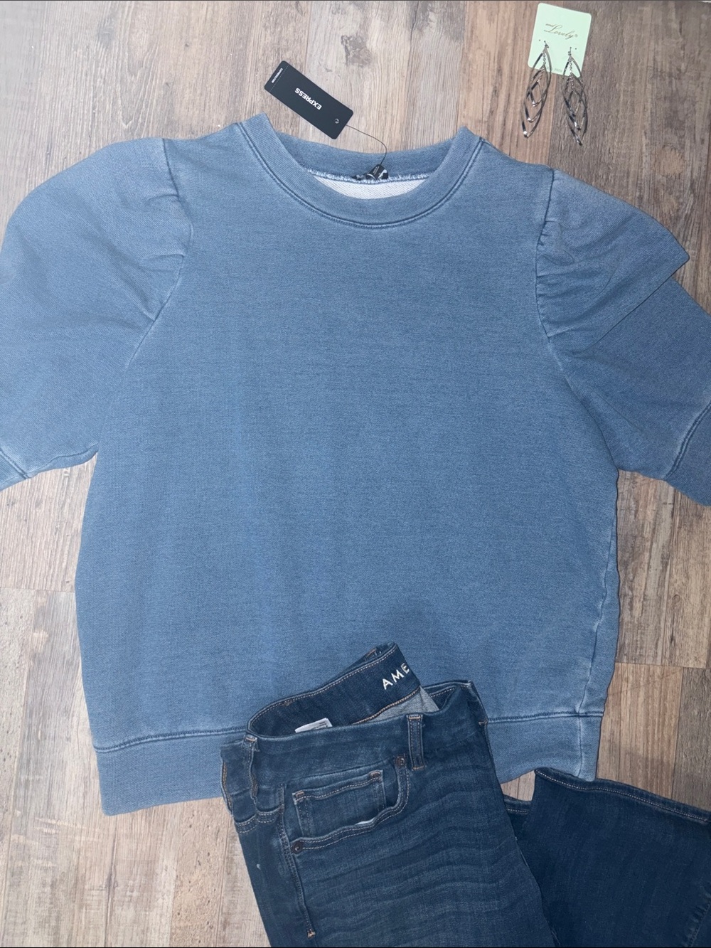 NEW! Express Slate Blue Short Sleeve Sweatshirt Size M